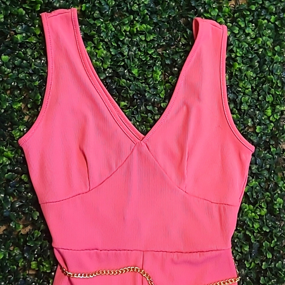 Madden NYC Darted catsuit with chain belt